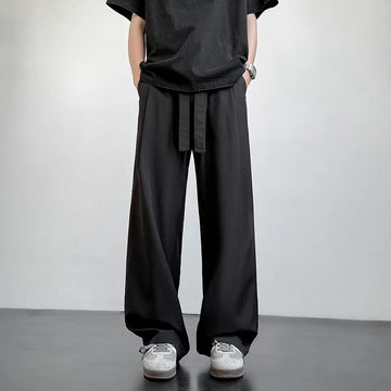 Men's Casual Straight Long Loose Pants Stretch Elastic Waist Jogger Korean Classic Blue Black Gray Male Brand Trousers Plus Size